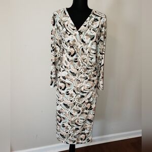 Plus Elegant Multicolor Faux Wrap Dress By Kasper
